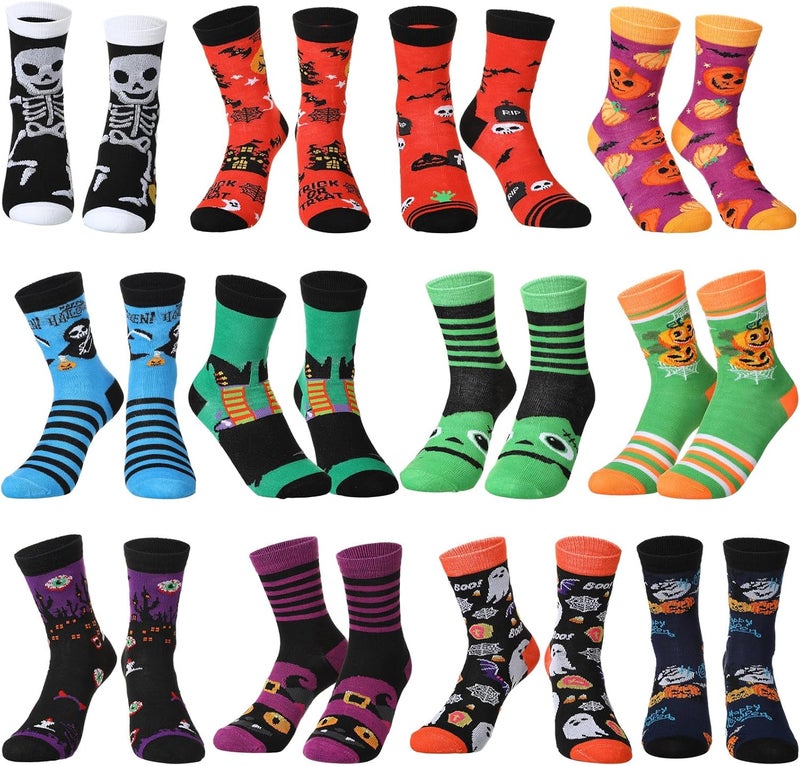 Shinymoon 12 Pairs Kids Halloween Socks Novelty Socks Cotton Crew Socks for Boys Girls Holiday Funny Crazy Gifts - Image 1